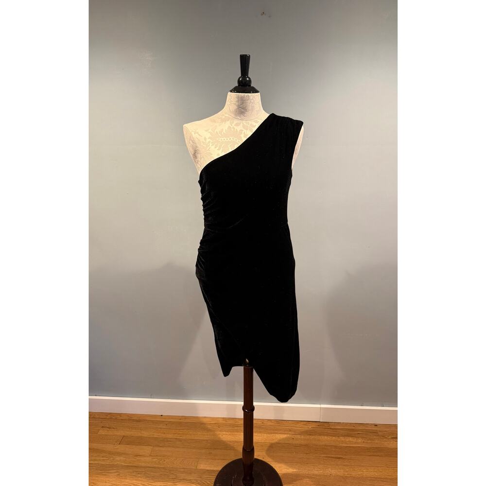 Laundry by Shelli Segal One Shoulder Black Velvet Dress, Size 10